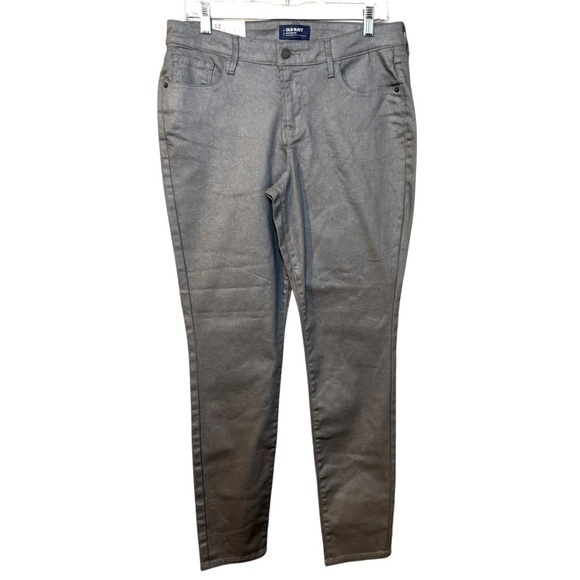 NWT Old Navy Rockstar Super Skinny mid rise silver gray shimmer jeans women’s 12 - Picture 1 of 11